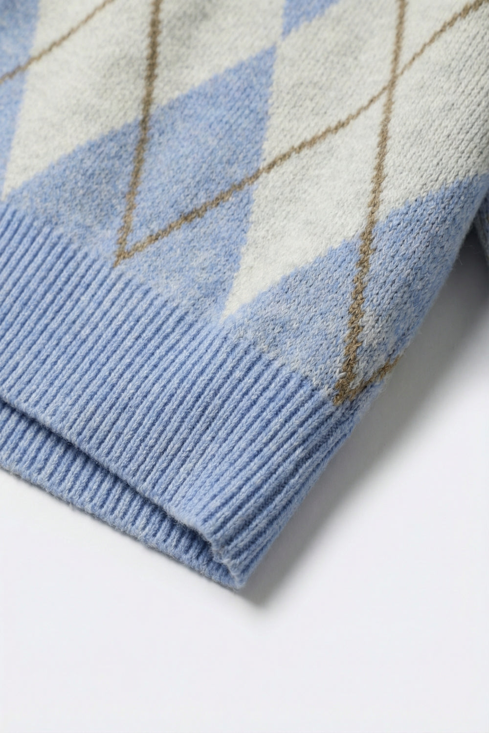 Fluffy Argyle Knit Sweater in blue with Polo Collar