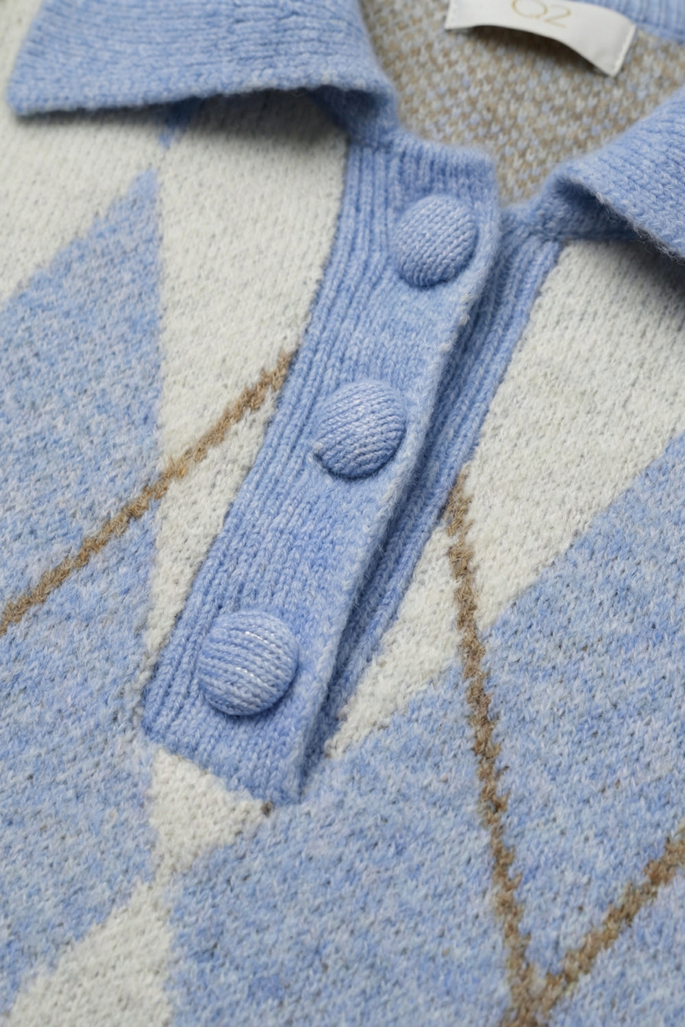 Fluffy Argyle Knit Sweater in blue with Polo Collar