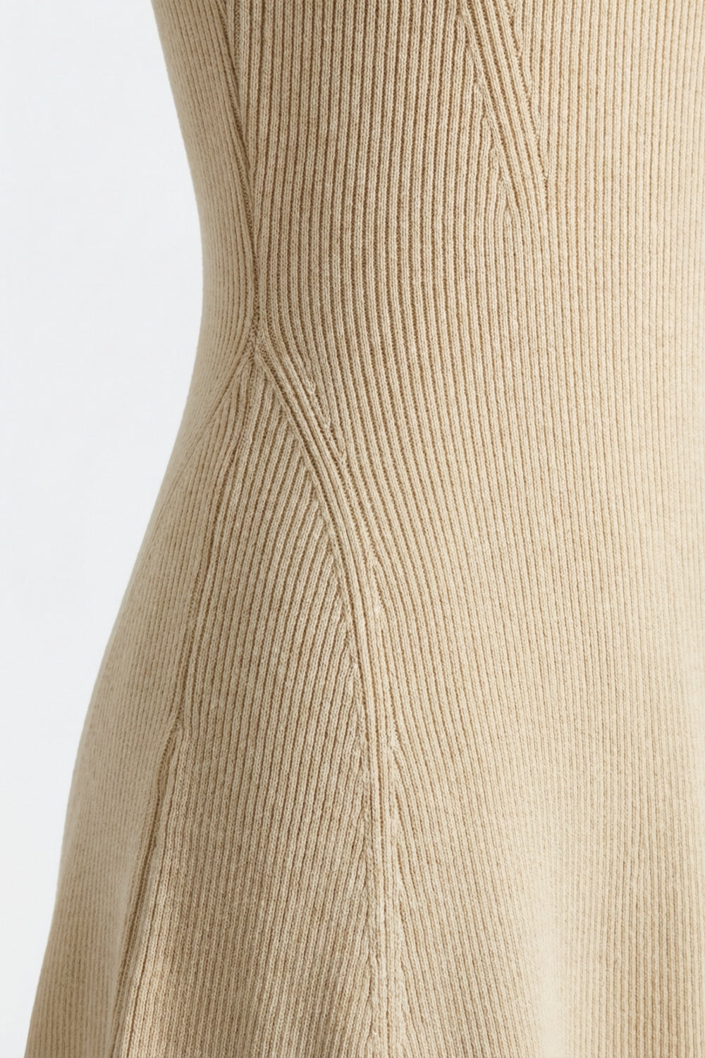 UNIKCOSA Beige Ribbed Knit Sleeveless Fit and Flare Dress