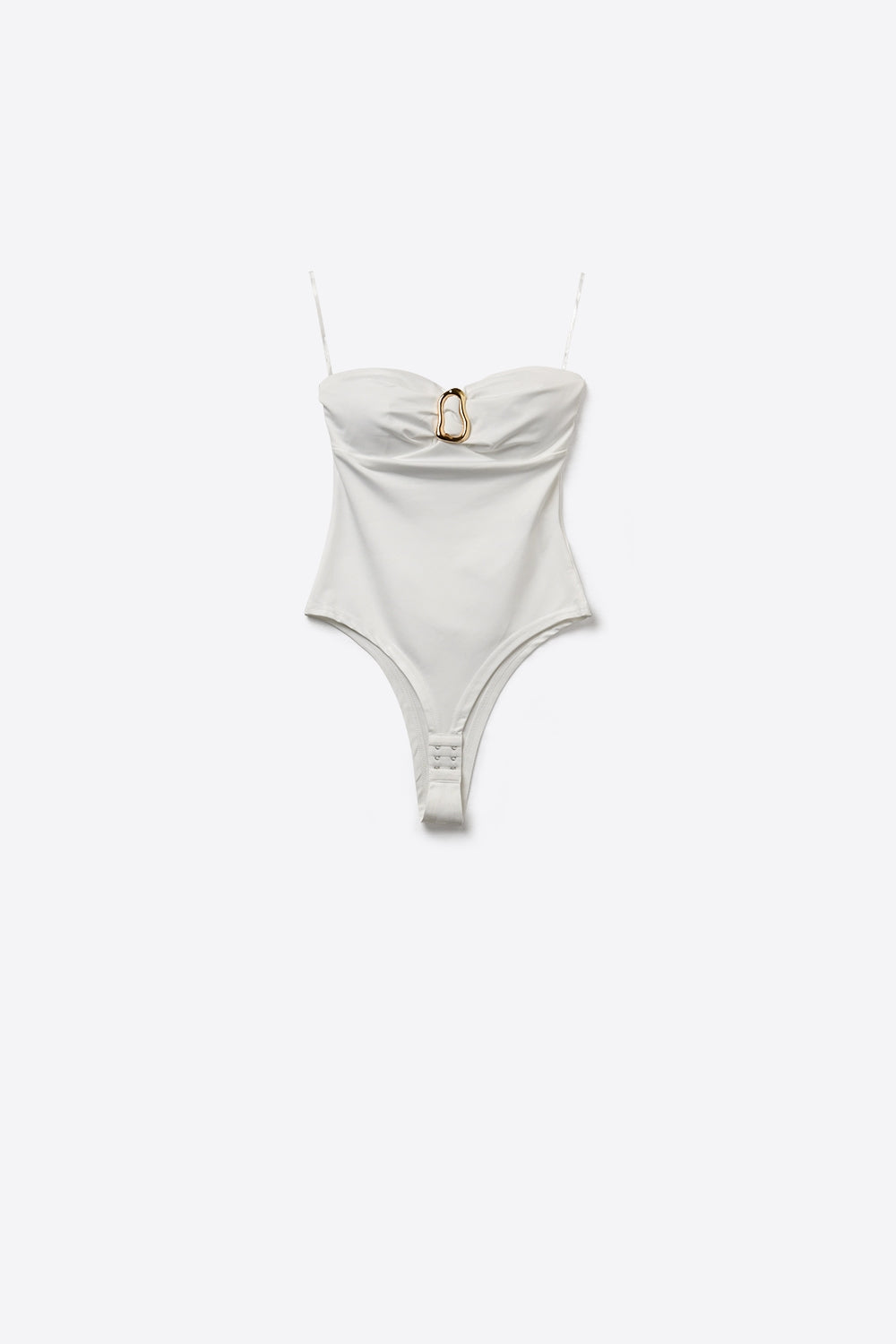 White Strapless Bodysuit with Gold Accent Detail