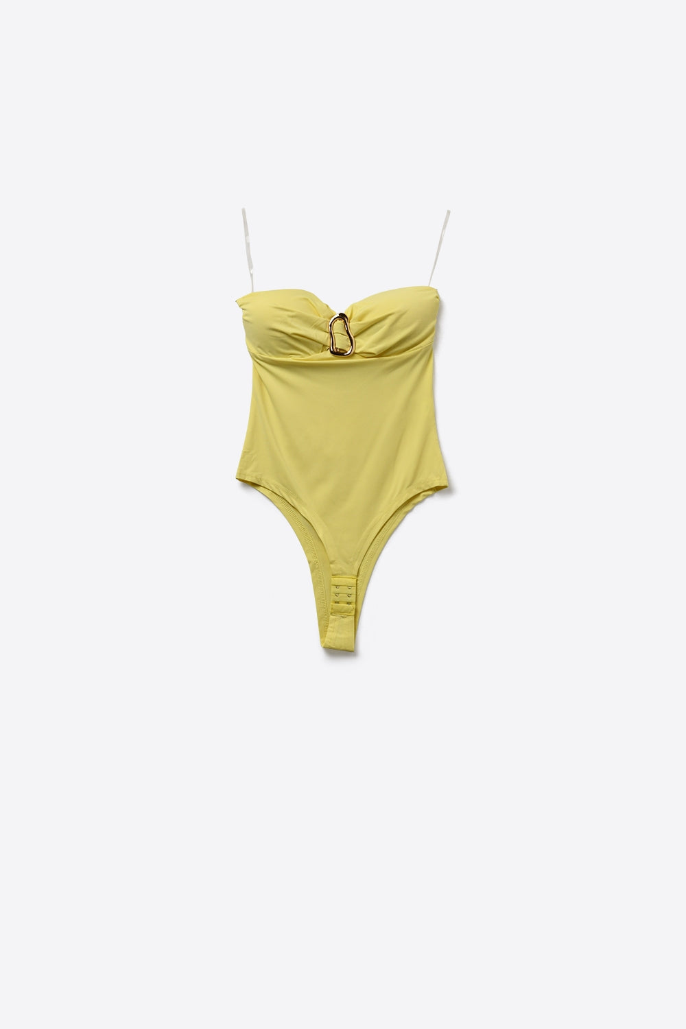 Yellow Strapless Bodysuit with Buckle Detail