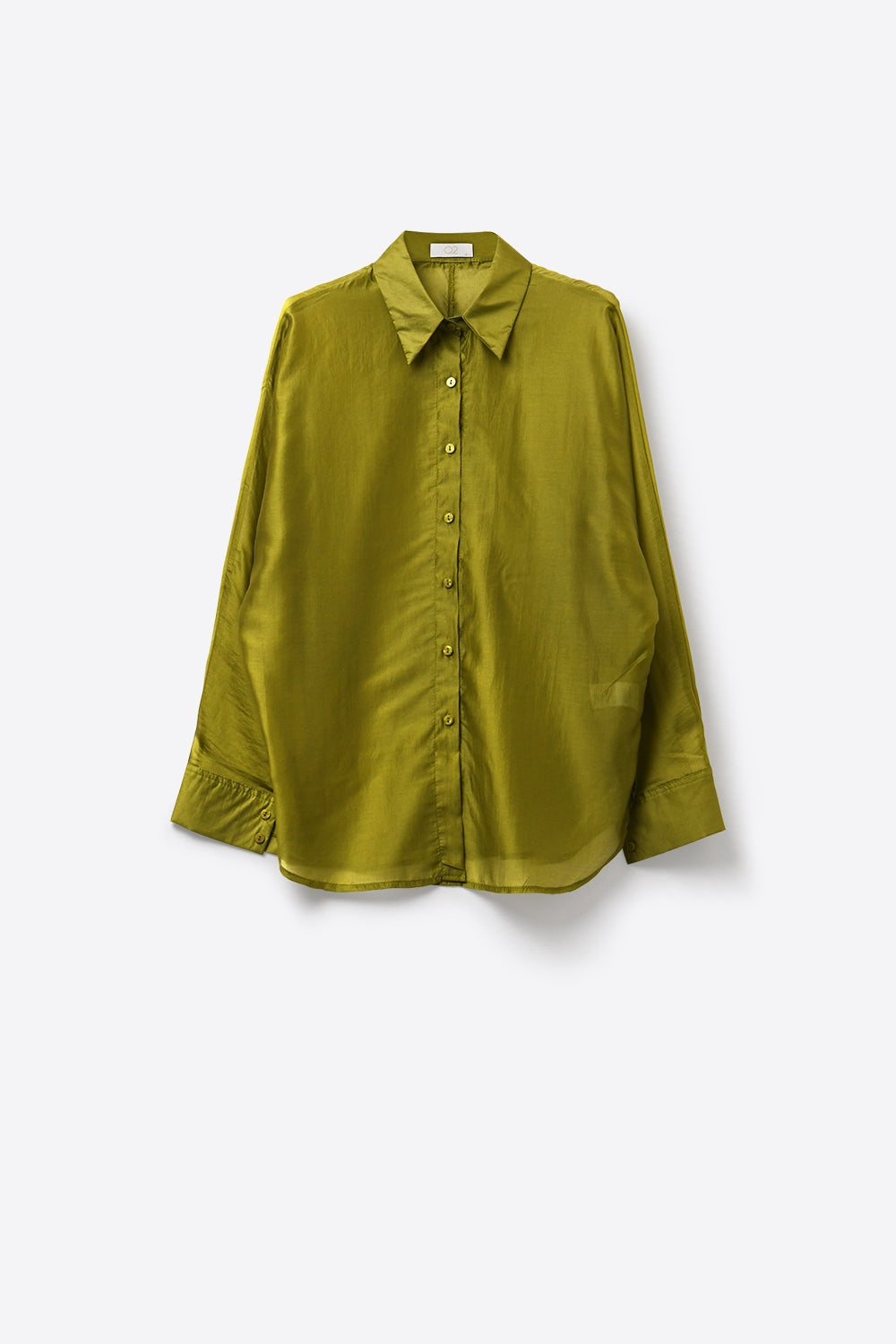 shiny satin Shirt with Relaxed Fit in olive color
