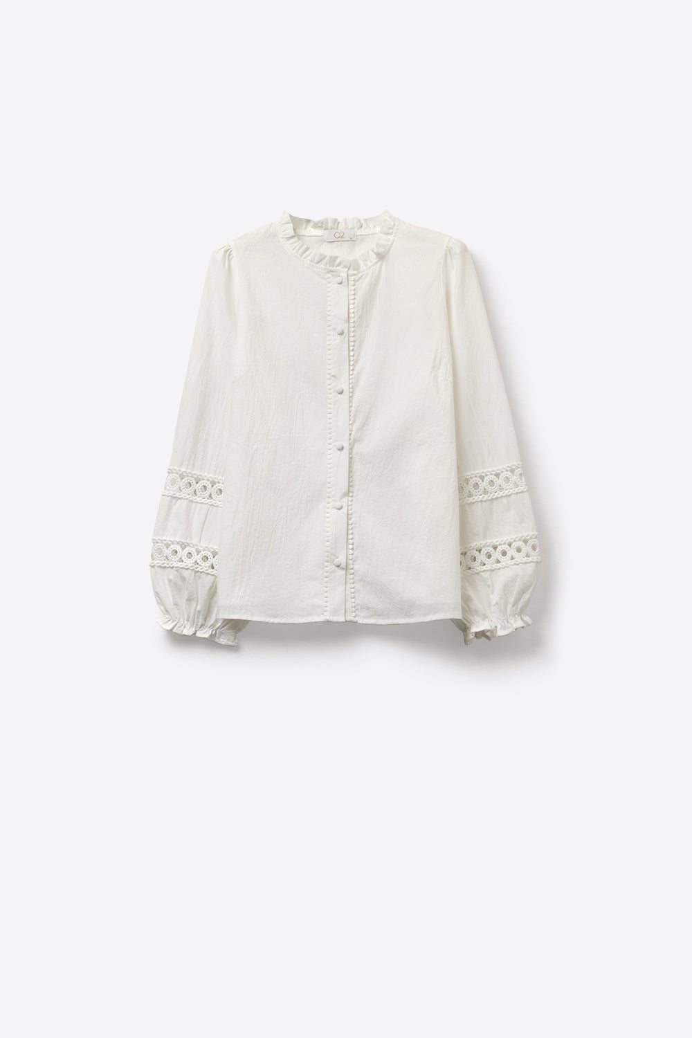 Lace chrochet Detail Button-Front Blouse in white