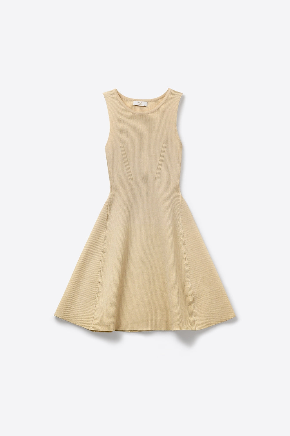UNIKCOSA Beige Ribbed Knit Sleeveless Fit and Flare Dress