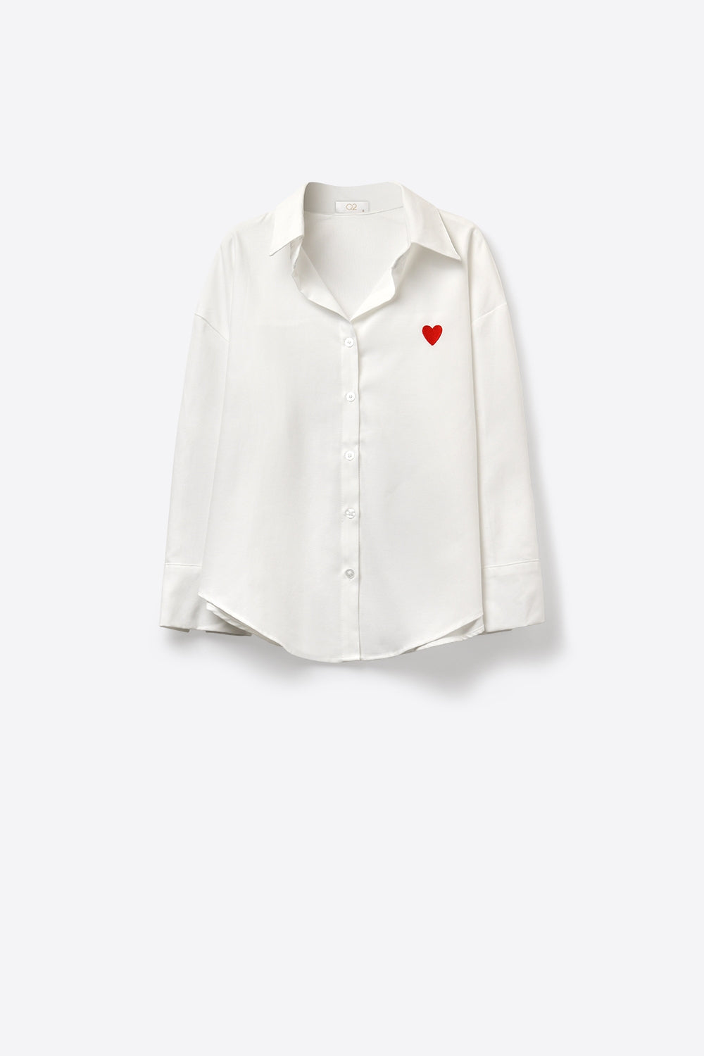 white Oxford Cotton Shirt with Embroidered red Heart Detail
