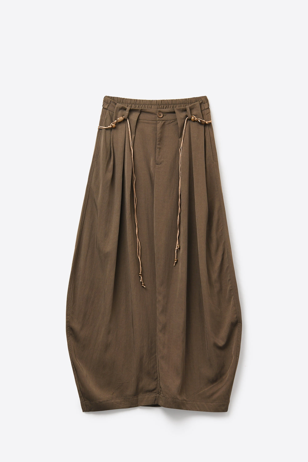 Brown Relaxed Fit Wide-Leg Drawstring Pants
