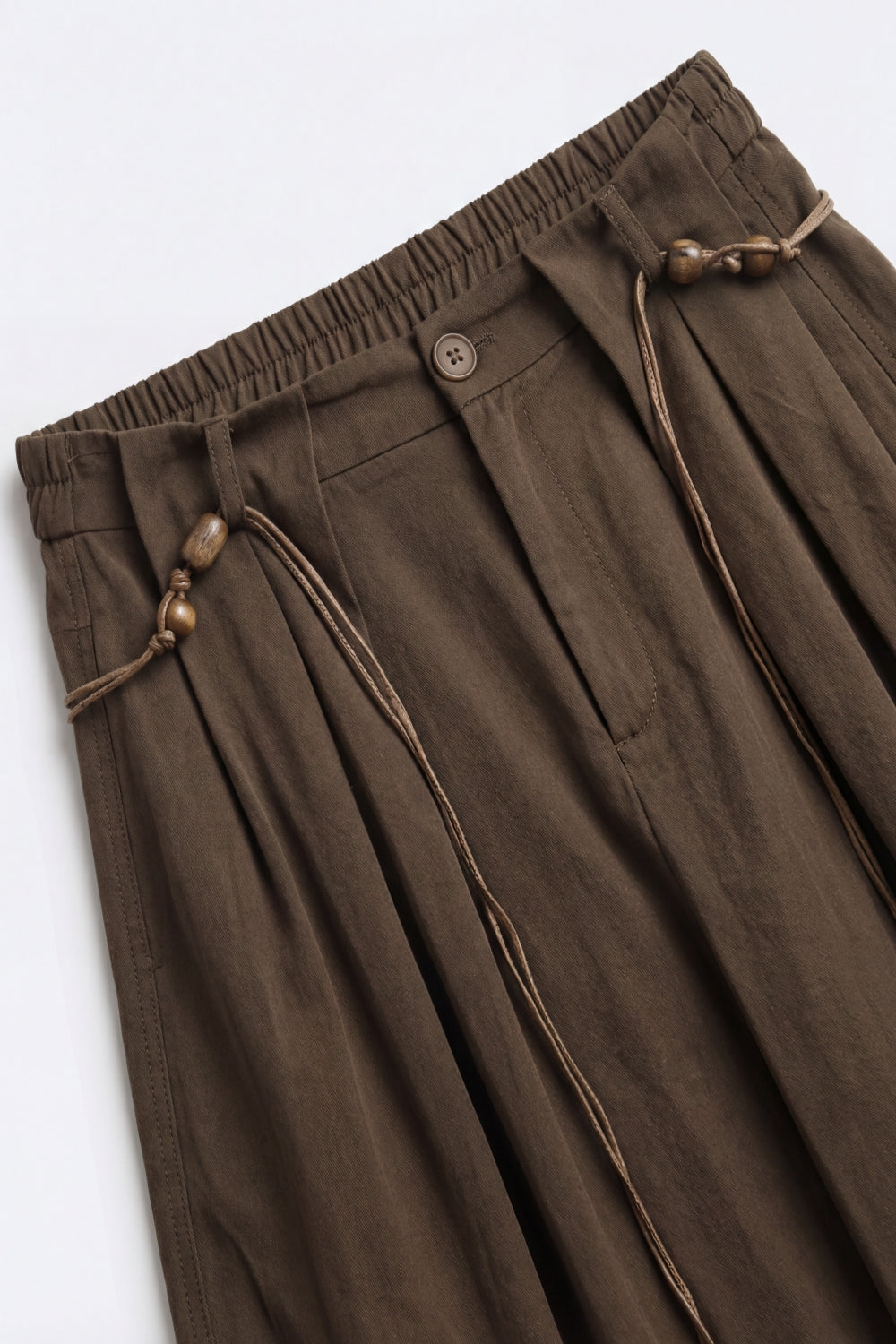 Brown Relaxed Fit Wide-Leg Drawstring Pants