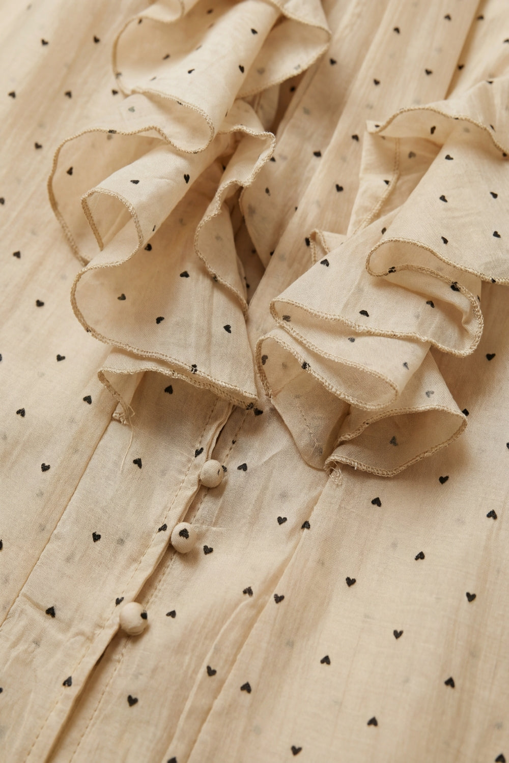 Beige Polka Dot Ruffled Tie-Neck Blouse