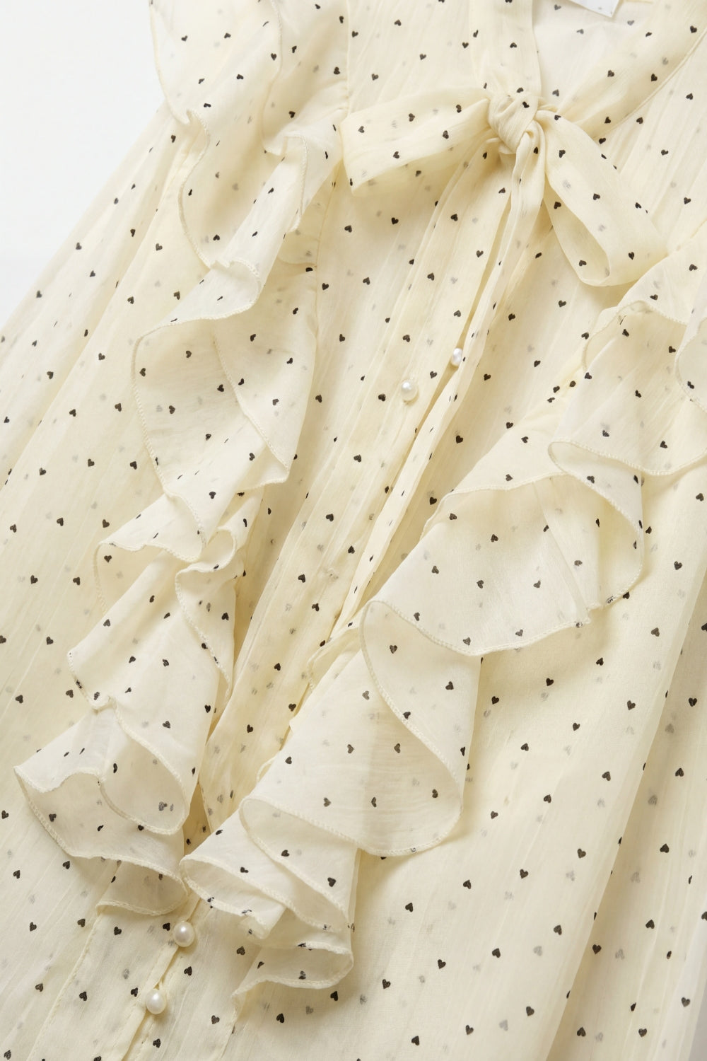 Cream Polka Dot Ruffle Front Blouse with Frilled Cuffs