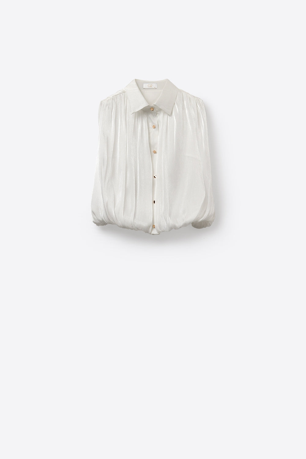 white Gathered at Hem Blouse With Gold Buttons
