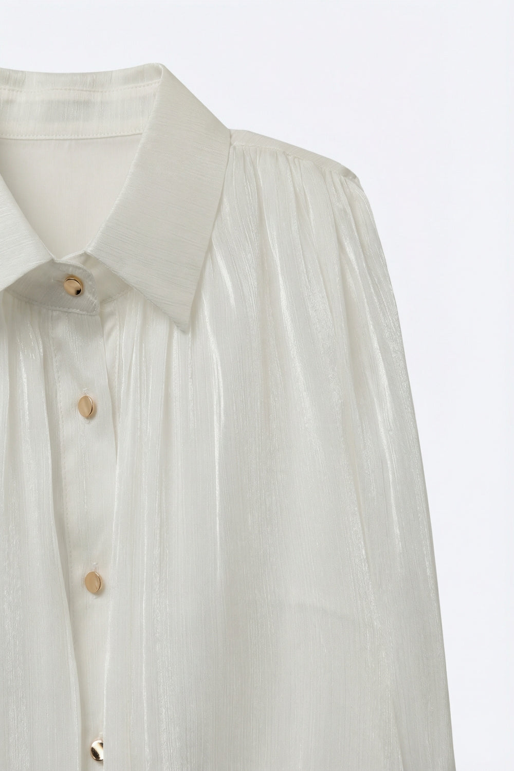 white Gathered at Hem Blouse With Gold Buttons