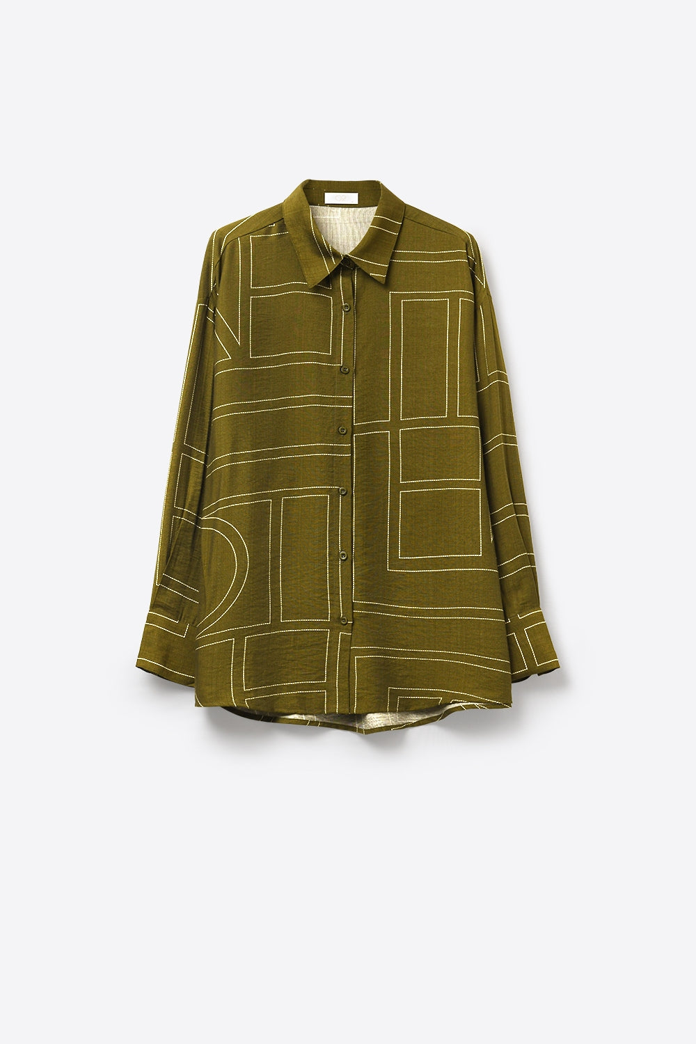 Olive Fine Fluid-Fabric Shirt with Graphic Print