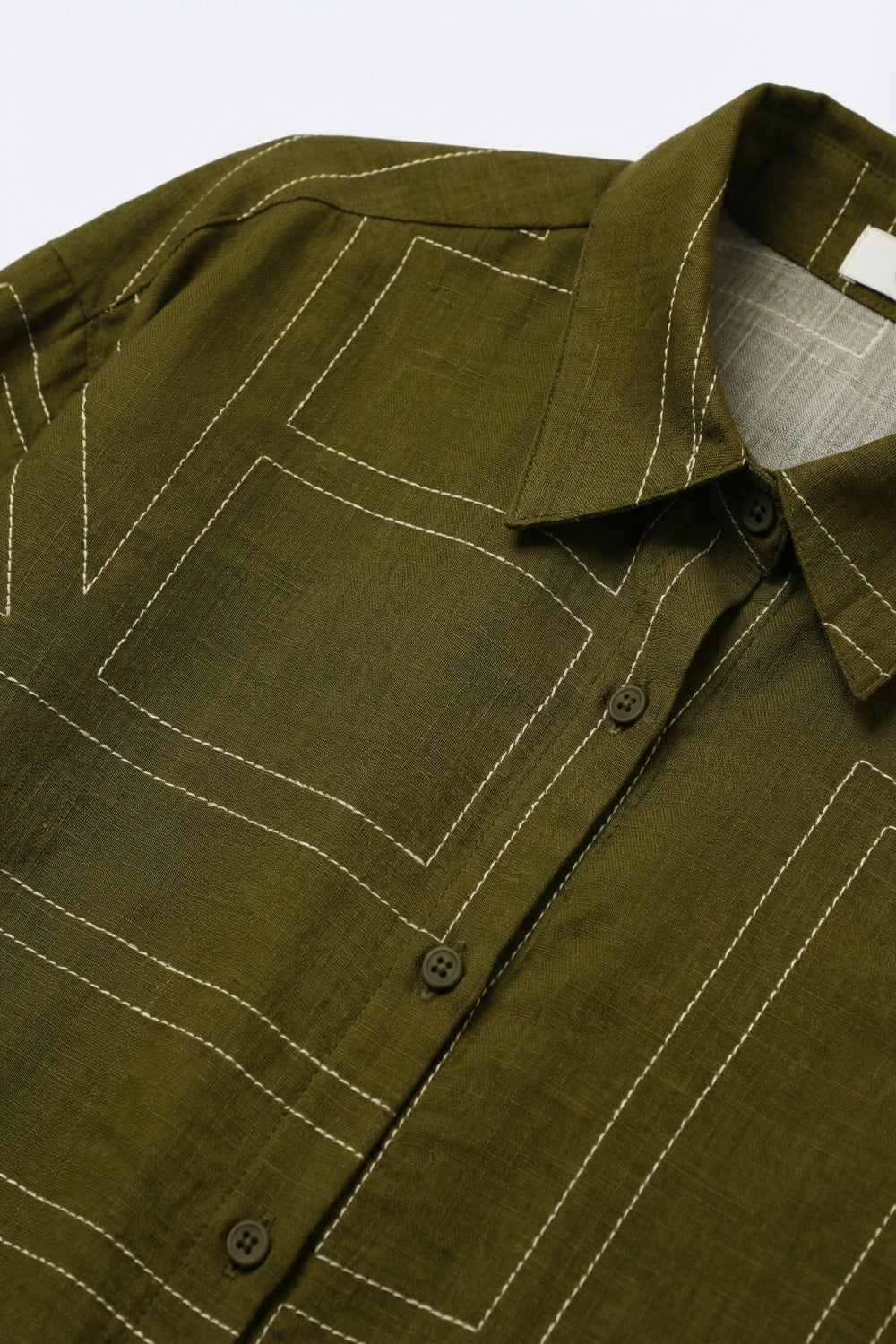 Olive Fine Fluid-Fabric Shirt with Graphic Print