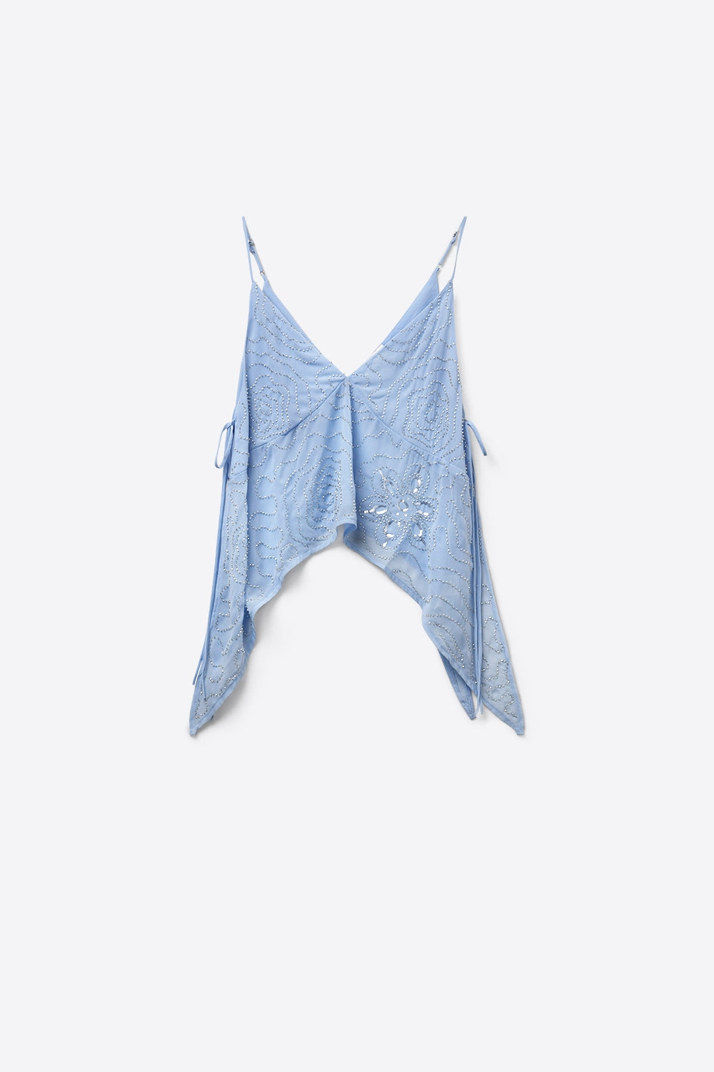 Light Blue chiffon Asymmetric Hem Top with Beaded embellishment