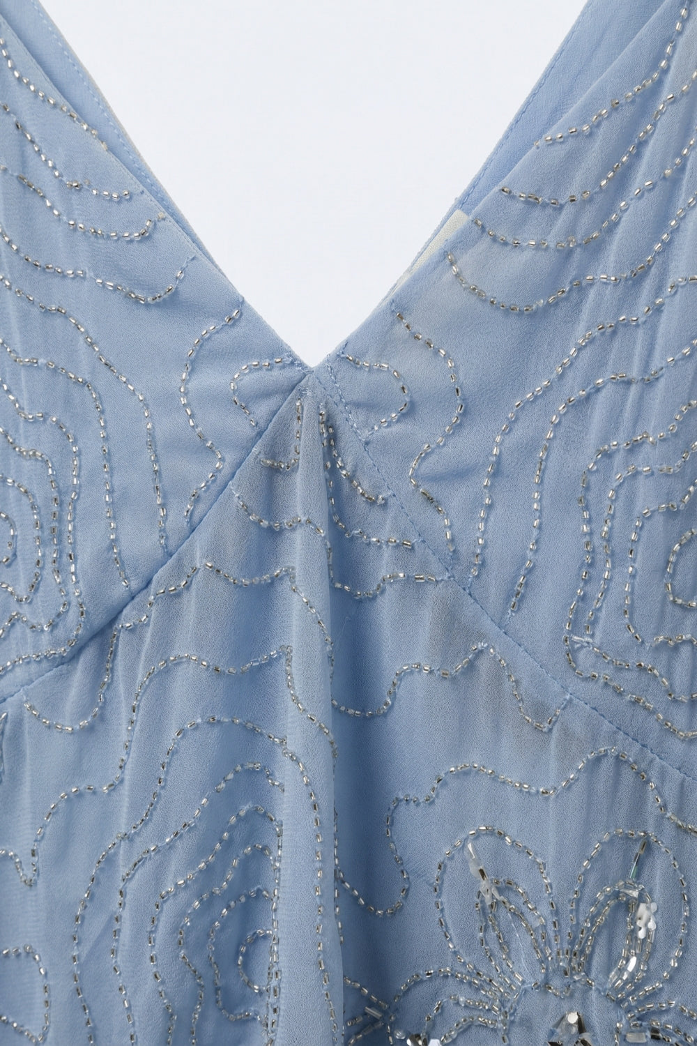 Light Blue chiffon Asymmetric Hem Top with Beaded embellishment