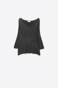 Black Embellished V-Neck Knit Top with Flared Silhouette