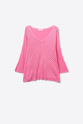 Pink V-Neck Sweater with Subtle Sparkle Detail