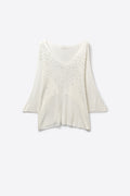 White V-Neck Embellished Knit Sweater Top