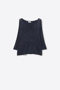 Navy V-Neck Embellished Knit Sweater Top