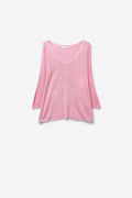 Pink V-Neck Lightweight Knit Sweater with Bead Detail
