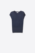Lightweight Knit sweater with Wide Ribbed Waistband in navy