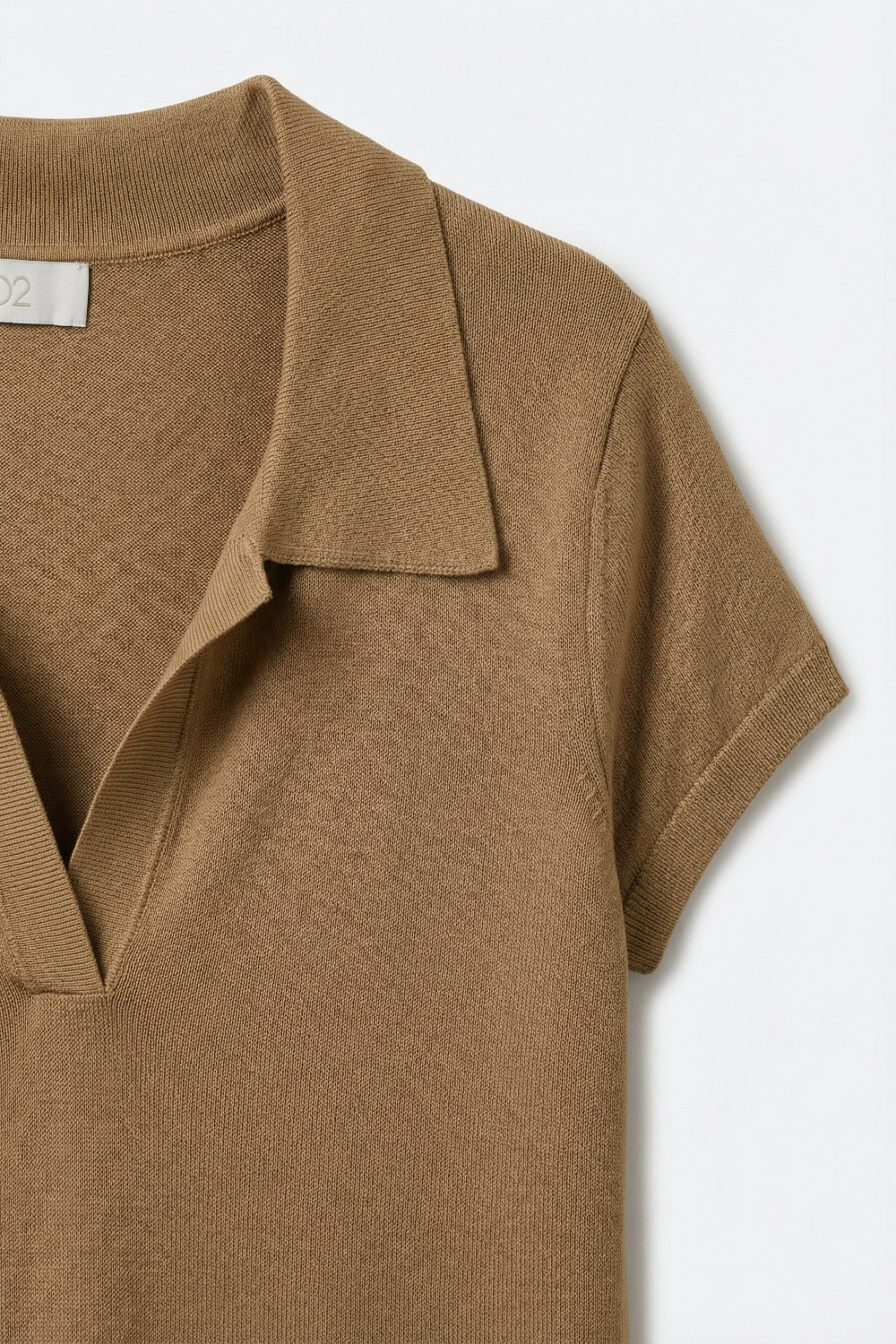 Camel fine Knit Polo Top with Short Sleeves