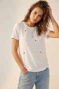 White Cotton T-Shirt Embellished with Strass Details