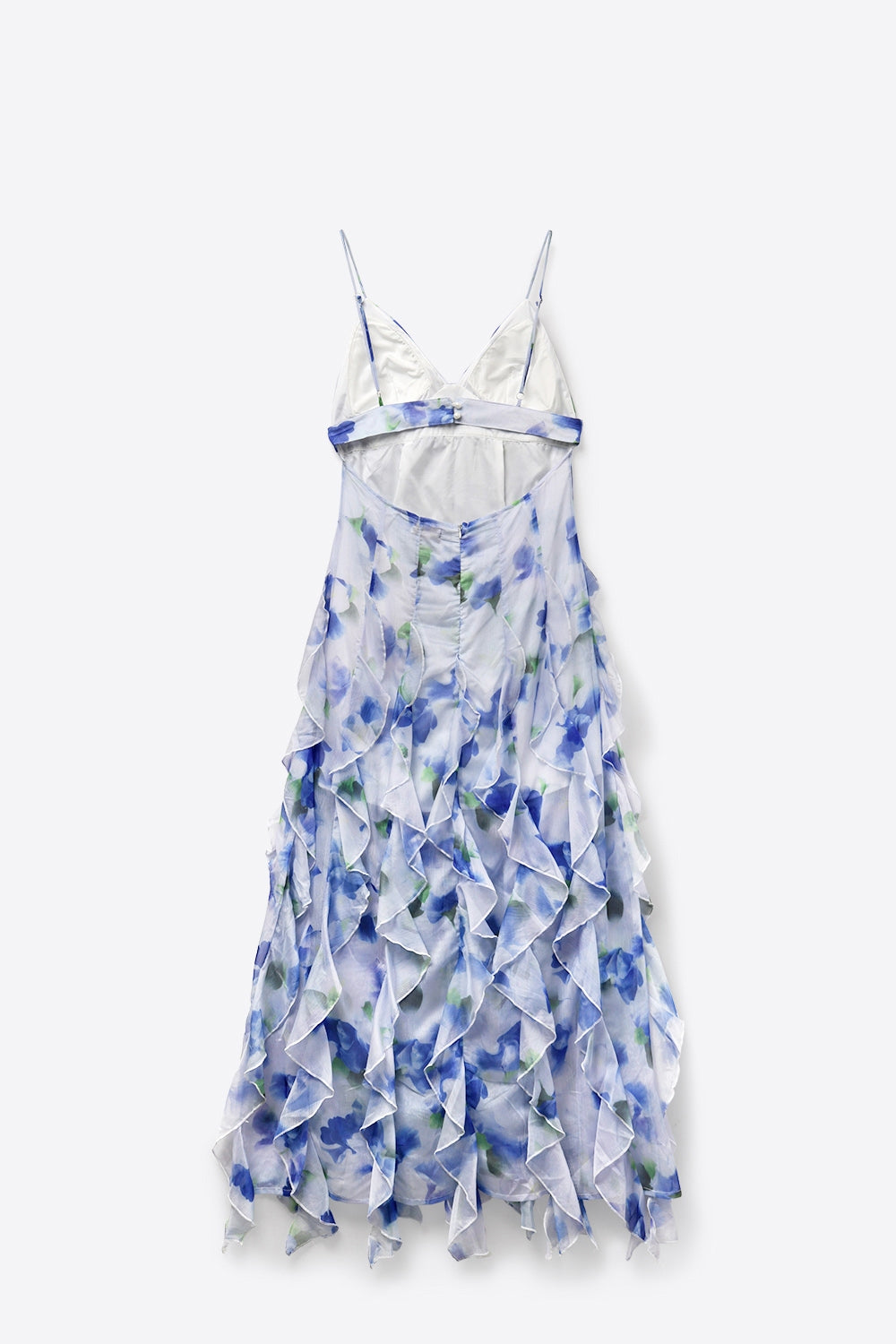 UNIKCOSA White and Blue Floral Maxi Prom Dress with Ruffles