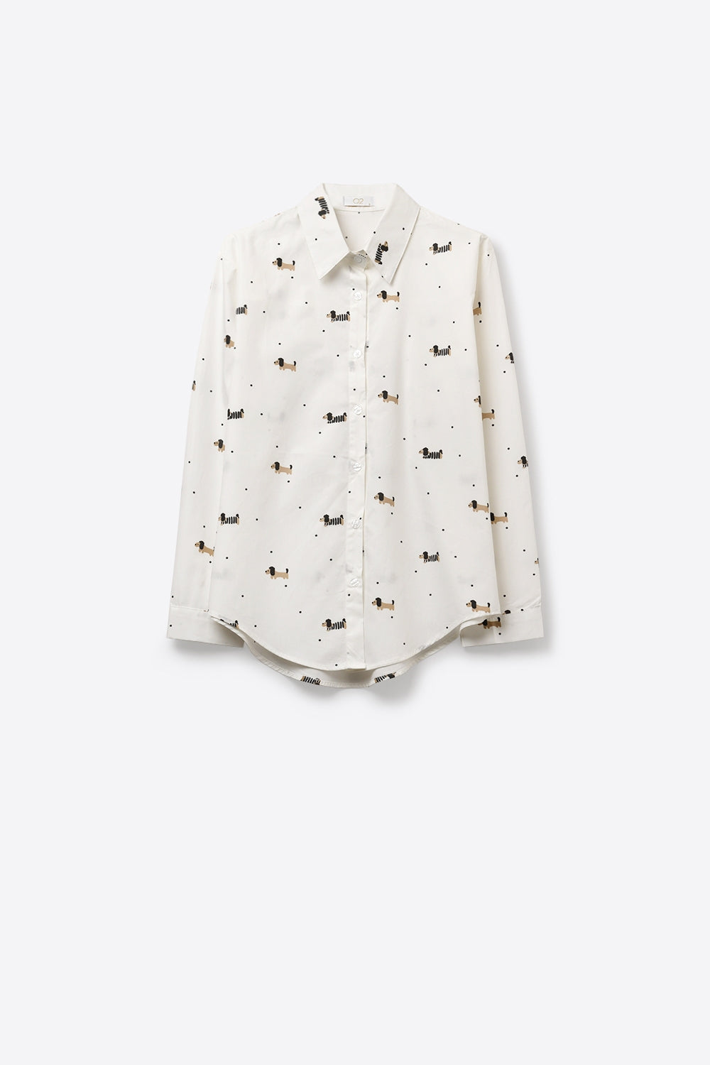 White Button-Up Shirt with Playful Dog Print
