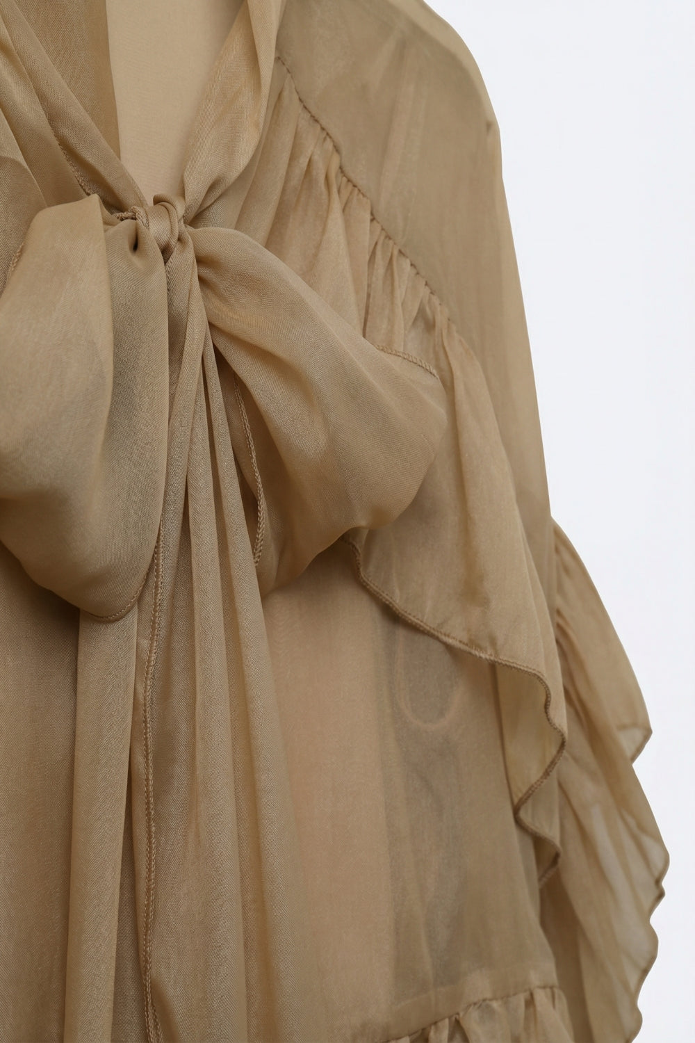 Camel Ruffled Sheer Blouse in chiffon fabric