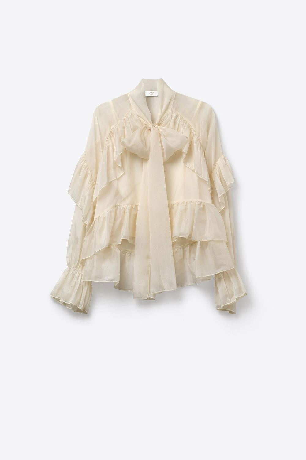 Cream Ruffled Sheer Blouse in chiffon fabric