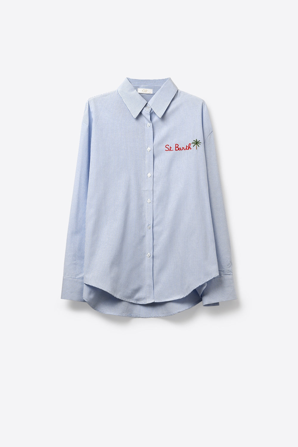 Light Blue Button-Up striped Shirt with Embroidered Detail St Barth