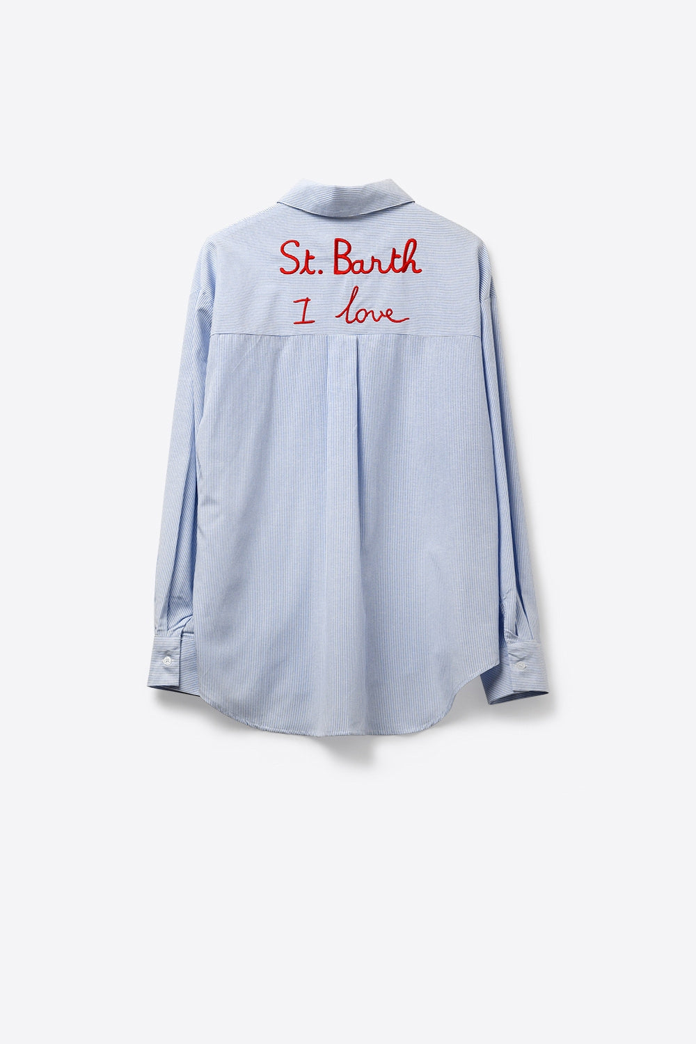 Light Blue Button-Up striped Shirt with Embroidered Detail St Barth