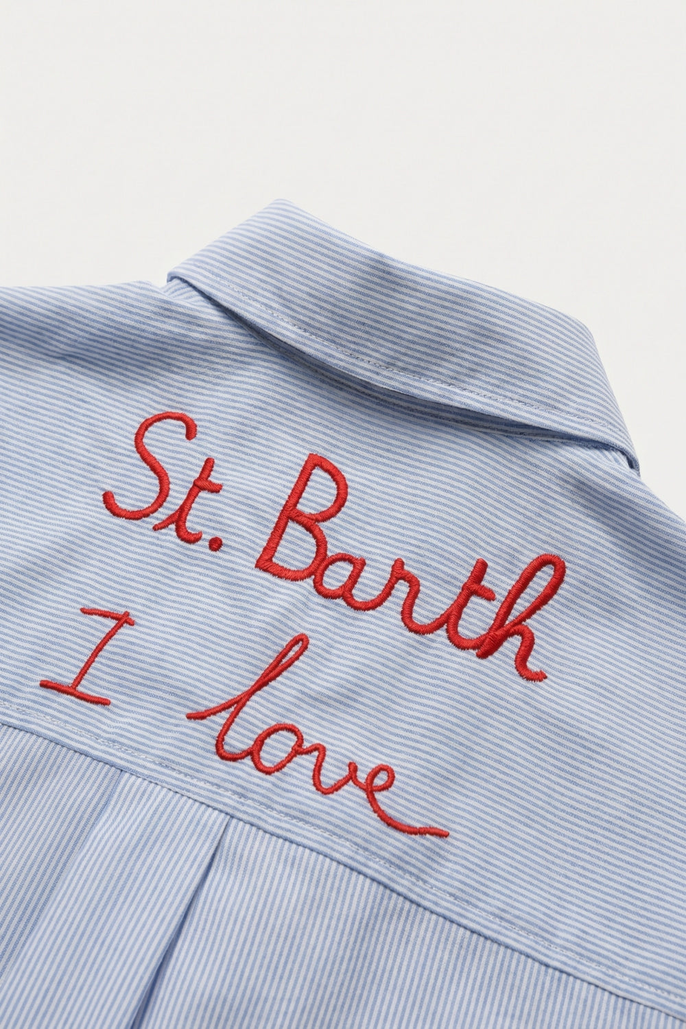 Light Blue Button-Up striped Shirt with Embroidered Detail St Barth