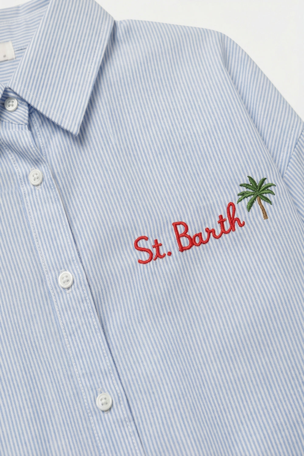 Light Blue Button-Up striped Shirt with Embroidered Detail St Barth