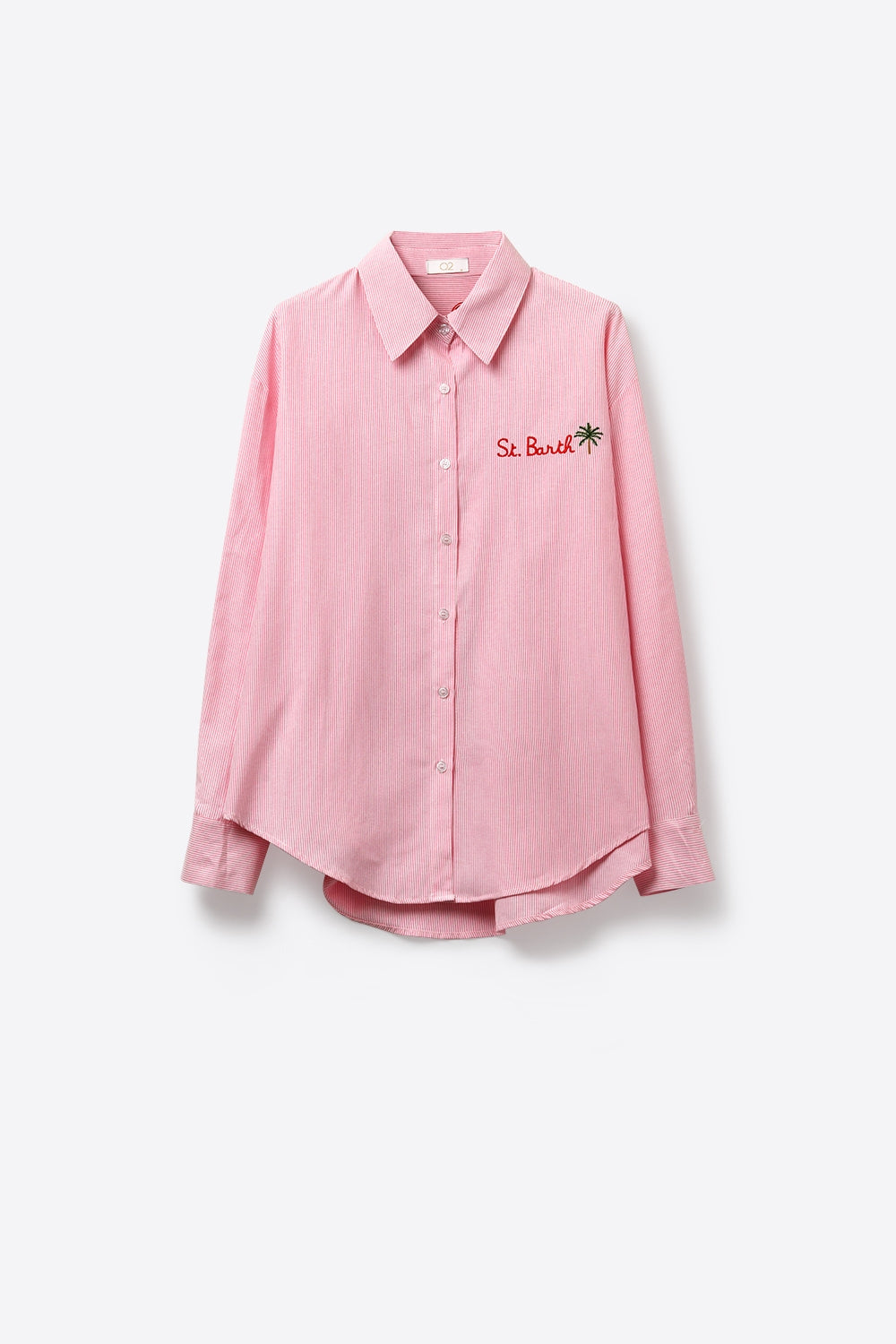 pink Button-Up striped Shirt with Embroidered Detail St Barth