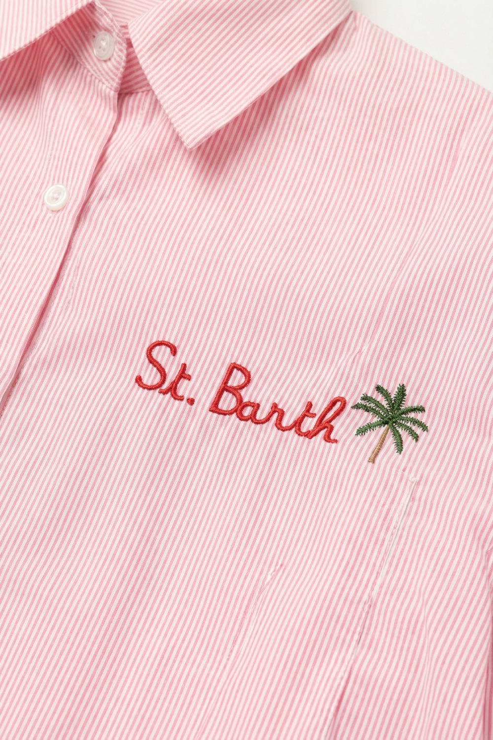pink Button-Up striped Shirt with Embroidered Detail St Barth