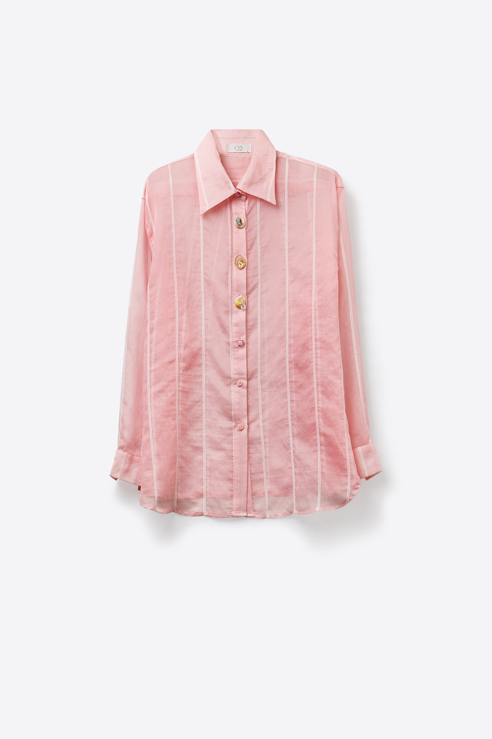 Pink Sheer shirt with Vintage Button-Up