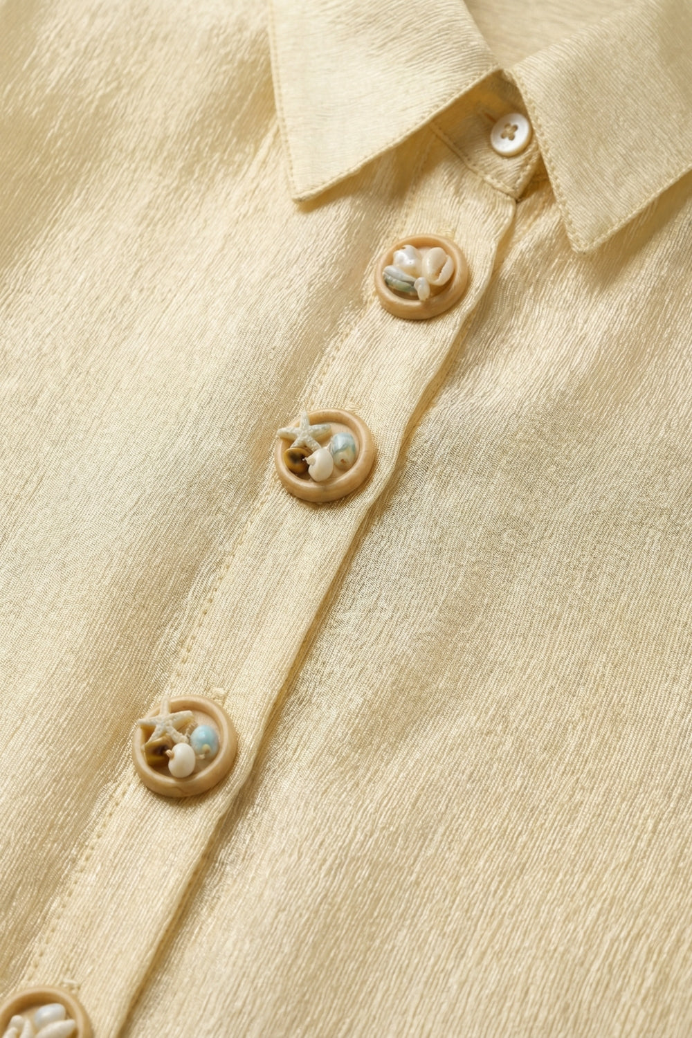 bright fabric beige blouse with retro buttons
