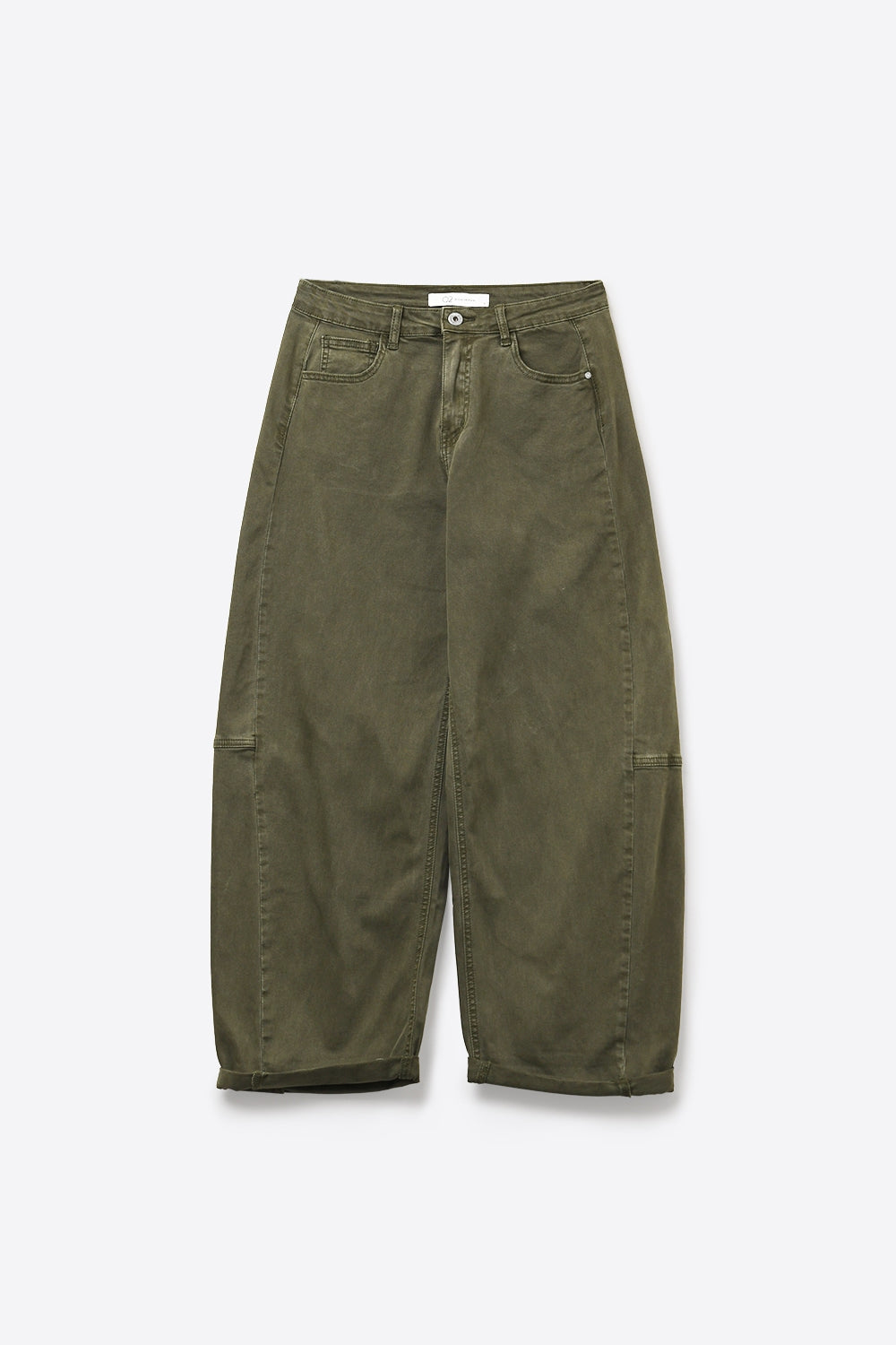 UNIKCOSA olive green side-seam barrel-leg pants