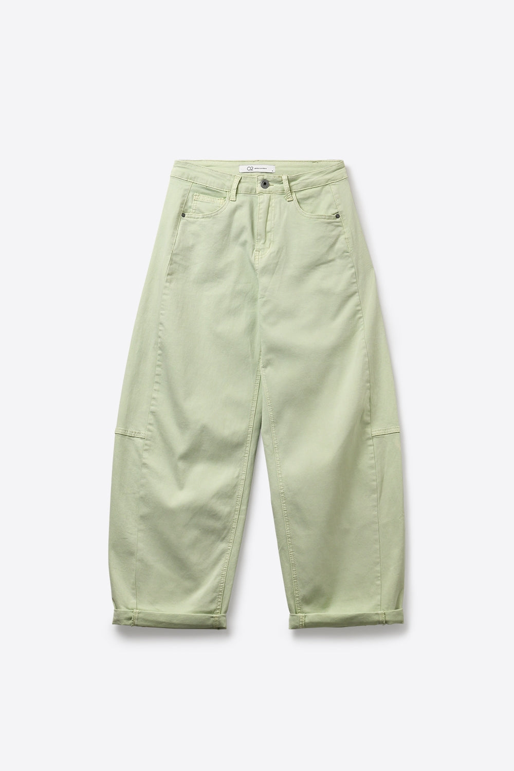 Light Green Wide-Leg Cotton Casual Pants  in Barrel Style