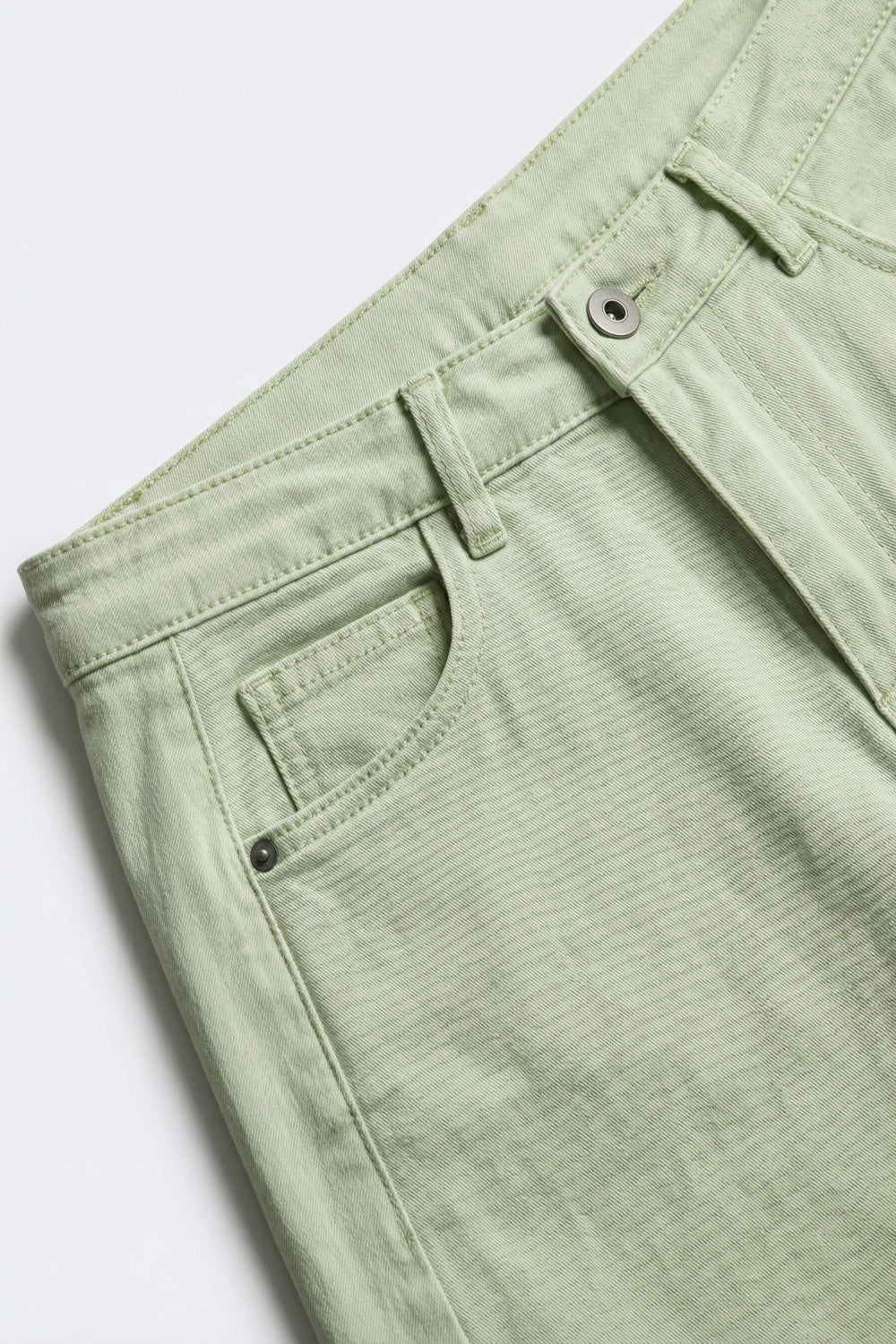 Light Green Wide-Leg Cotton Casual Pants  in Barrel Style