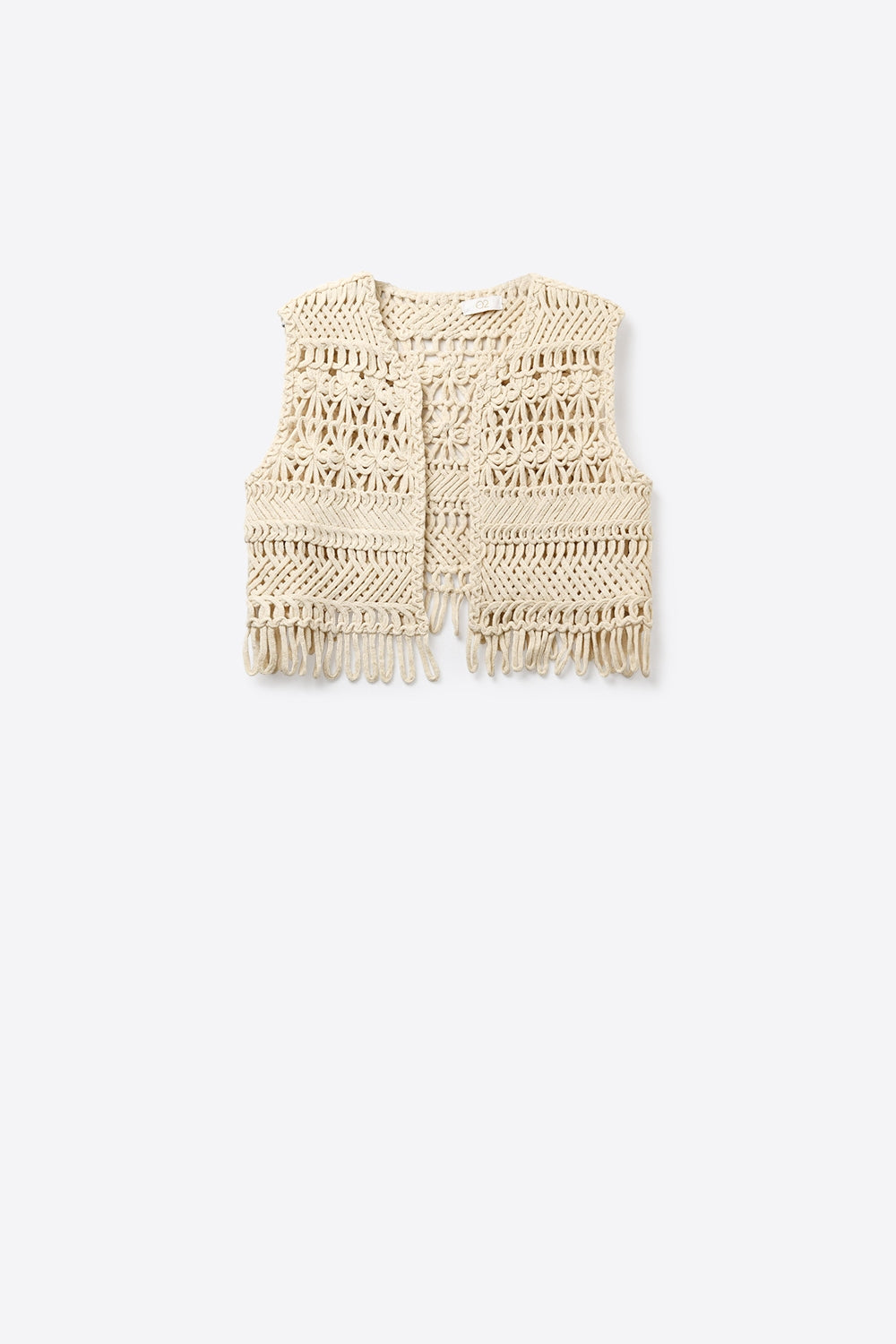 Cropped Fringe Open-Knit Vest