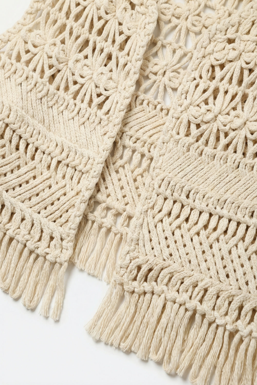 Cropped Fringe Open-Knit Vest