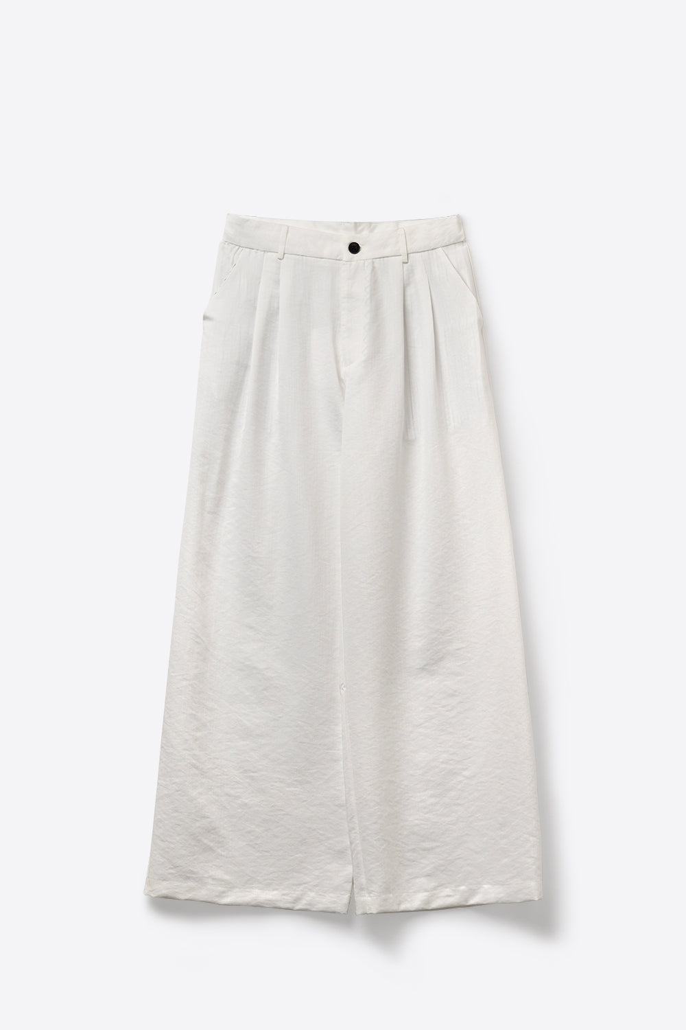White Wide-Leg Front Pleat Summery Pants