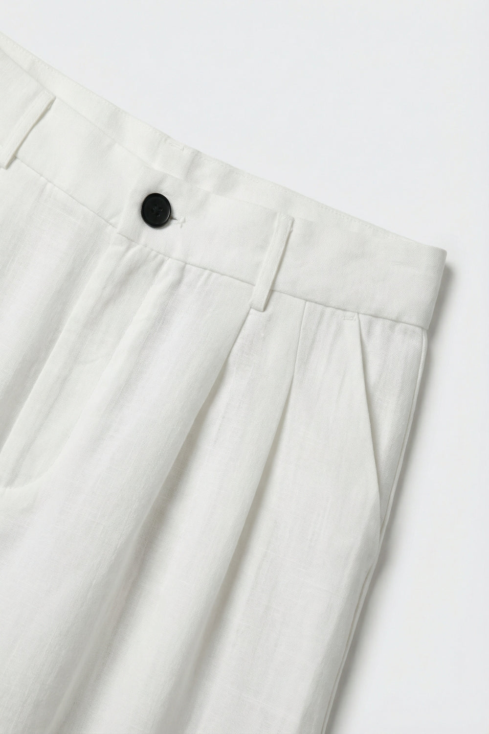 White Wide-Leg Front Pleat Summery Pants