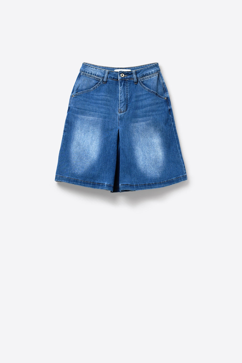 Blue Light Wash Denim Wide-Leg Shorts