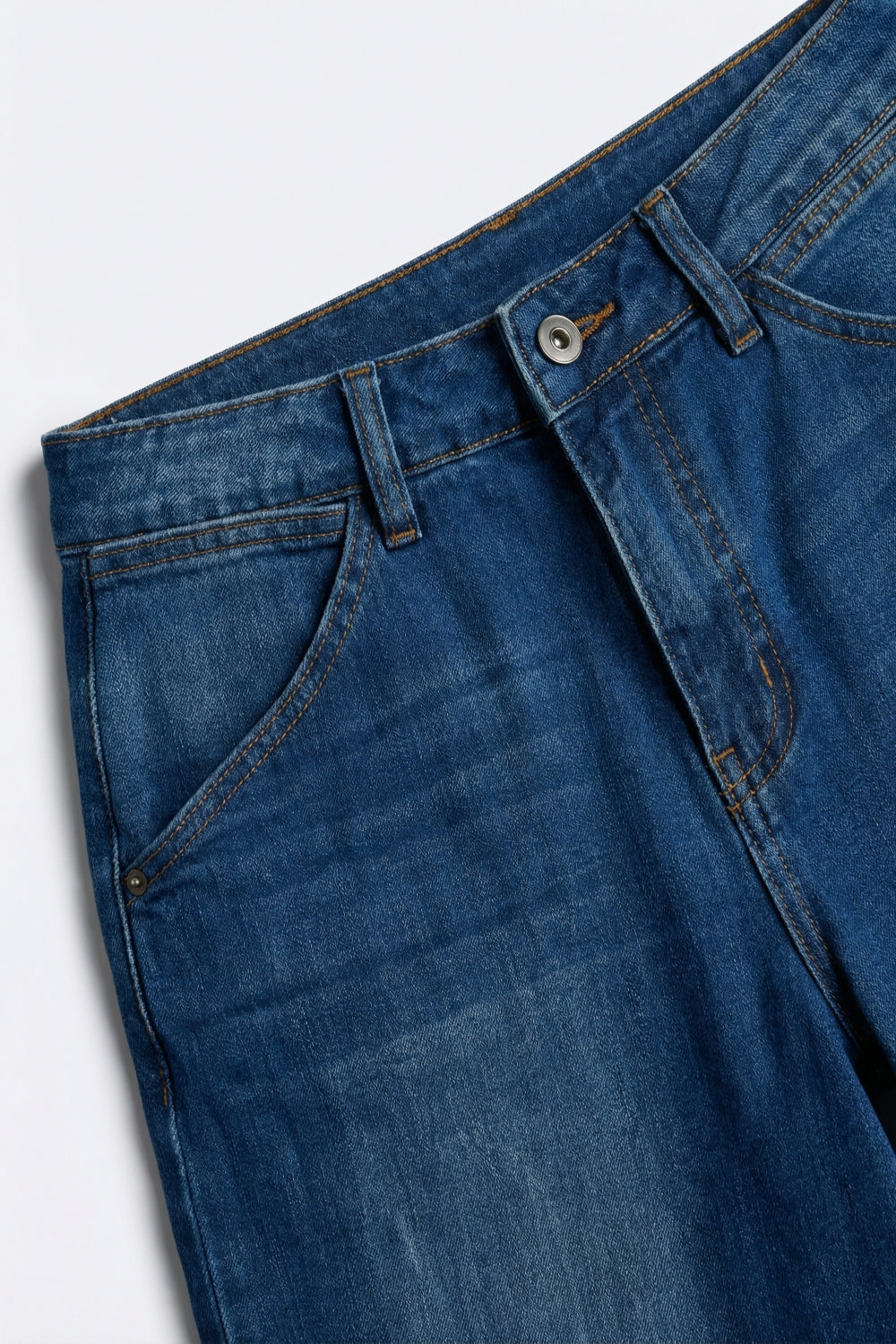 Blue Light Wash Denim Wide-Leg Shorts