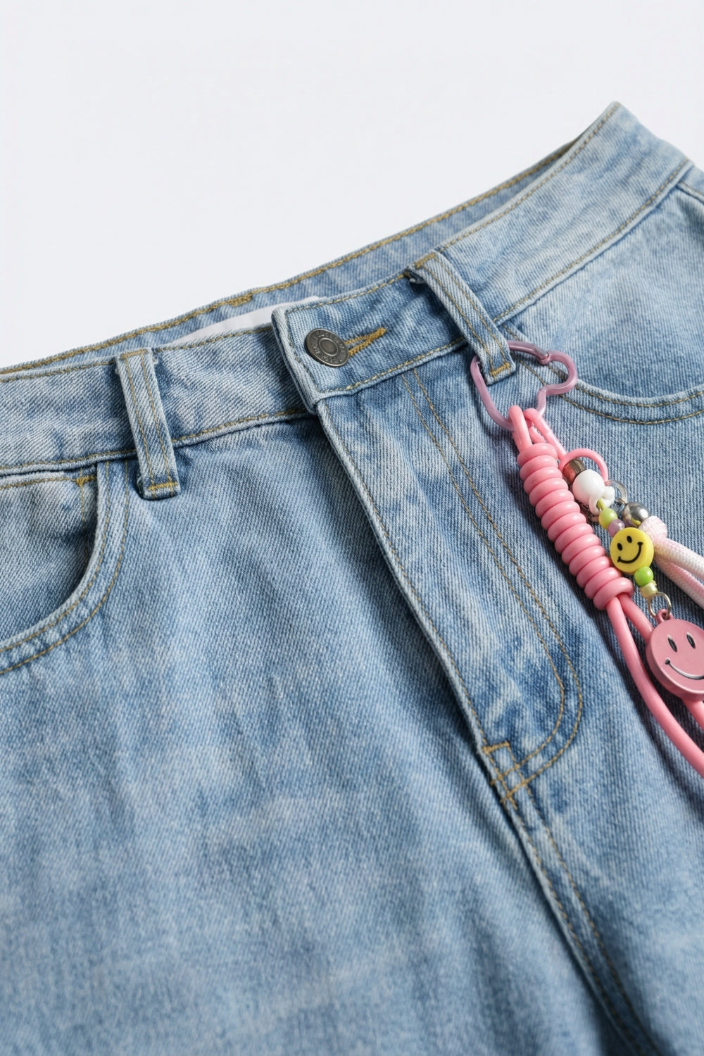 UNIKCOSA Light Blue Wide-Leg Denim Jeans mom style with Charm Detail