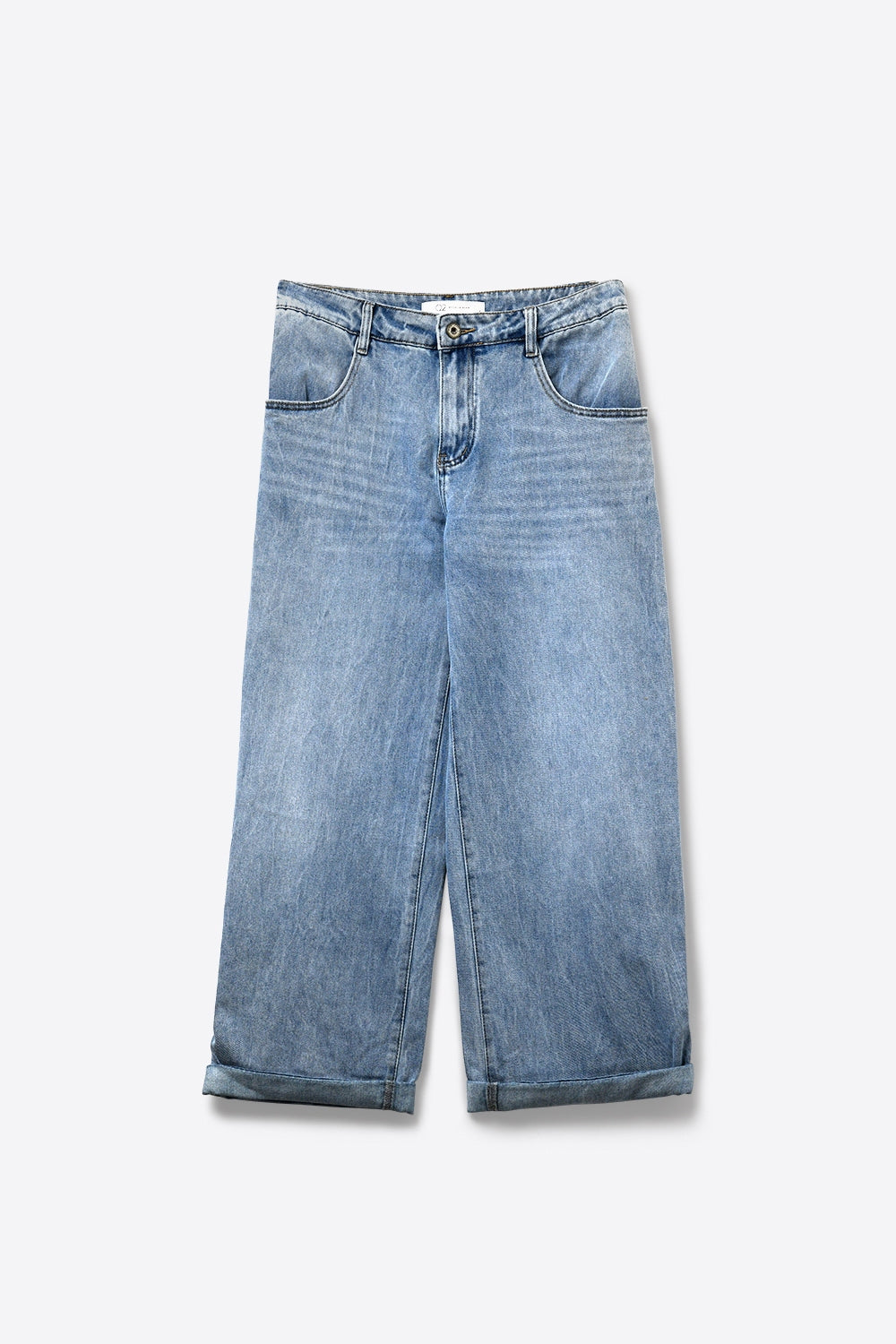 Light Wash Straight Leg Stretch Jeans With Rolled Hem